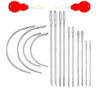 Heavy Duty Hand Sewing Needles Kit, 14 PCS Leather Sewing Needles with 10 Leather Hand Sewing Needle and 4 Curved Needle for Home Upholstery, Leather Needles for Hand Sewing, Carpet Canvas Repair