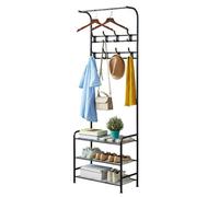 Heavy Duty Hat and Coat Rack with 3 Tiers Storage Shelves, 180cm Tall Clothes Rail Garment Rack Display Hanging Rail Clothing Stand Hanger 16 Hooks Black