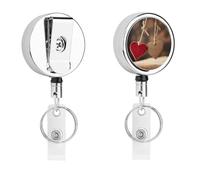 Heavy Duty Heart Shape on Rope Badge Reel with 360° Swivel Alligator Clip & 24" Retractable Nylon Cord Lightweight Name Badge Holder for Nurse Teacher Office Worker Id Card Decor