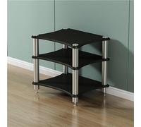 Heavy Duty HiFi Audio Rack - Stainless Steel Media Stand for Stereo Components 1/2/3/4 Layer Storage Cabinet Modern Design in Black White Wood Teak (H-62cm/24.4in)