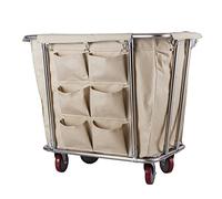 Heavy Duty Hotel Linen Trolley 400L Commercial Laundry Basket on Wheels Stainless Steel Frame Removable Bags Rolling Housekeeping Carts for Efficient Service