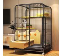 Heavy Duty Indoor Cat Cages with Litter Box - 2/3 Tier Metal Mesh Cat Enclosure, Portable Playpen with 4 Locking Wheels, Easy to Assemble & Clean, Black (78x55x108CM)