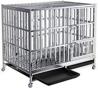 Heavy Duty Indoor Dog Crate, Anti-Chew Metal Cage for Large Dogs, Indestructible Kennel with Top Door and 4 Lockable Wheels, Removable Tray for Easy Cleaning
