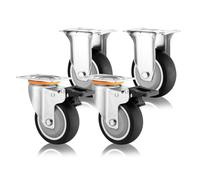 Heavy Duty Industrial Caster Wheel 3in 4in 5in Plate Casters Set of 4, Dual Locking No Noise Thermoplastic Rubber Caster Wheels, for Trolley, Furniture, Workben(Swivel+Sw (Fixed+brake 75mm/3