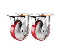 Heavy Duty Industrial Caster Wheel 4 5 6 8 Inch Set Of 2, Steel Hub Polyurethane Caster, Swivel Castors With Brakes, Single Wheel Load 300kg Replacement Casters (Color : Brake, Size : 125mm(5in))