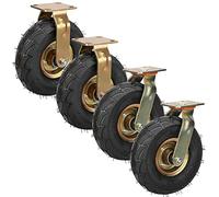 Heavy Duty Industrial Casters Ø 200mm 250mm - 4 Pack Quiet Air Rubber Wheels Double Bearing Swivel Casters with Brake Ideal for Trolleys Furniture Workbenches
