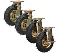 Heavy Duty Industrial Casters Ø 200mm & 250mm - 4 Pack Quiet Air Rubber Wheels Double Bearing Swivel Casters with Brake Ideal for Trolleys Furniture Workbenches