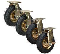 Heavy-Duty Industrial Casters Ø 200mm/250mm - 4-Pack Quiet Shock-Absorbing Rubber Wheels Double-Bearing Swivel Casters with Brake for Trolleys Furniture Workbenches