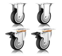 Heavy Duty Industrial Fixed Casters Set of 4 4in 5in 6in Thermoplastic Rubber Wheels Dual Locking & No Noise Swivel Caster with Brakes 100mm Plate Design