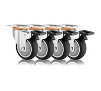 Heavy Duty Industrial Plate Caster Wheel Set Of 4 3in 4in 5in Dual Locking No Noise TPR Thermoplastic Rubber Casters Replacement Casters For Carts Trolley Furniture(Bra