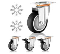 Heavy-Duty Industrial Plate Casters 4-Pack, 3" 4" 5" Mute Thermoplastic Rubber Wheels, Swivel Caster with Brake, Replacement for Carts, Furniture, Workbench (125mm/5")