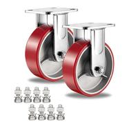 Heavy Duty Industrial Replacement Polyurethane Casters 4 5 6 8 Inch Set Of 2 Double Ball Bearing Fixed Swivel Brake Caster Single Load 660Lbs Plate Caster (Color : Fixed Size : 125mm(5in)