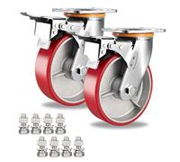 Heavy Duty Industrial Replacement Polyurethane Casters 4 5 6 8 Inch Set Of 2 Double Ball Bearing Fixed Swivel Brake Caster Single Load 660Lbs Plate Caster (Color : Brake Size : 125mm(5in)