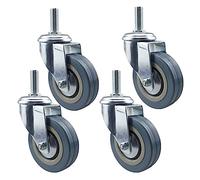 Heavy Duty Industrial Rubber Caster Wheels Set of 4 with Threaded Stem M10/M12, Locking Swivel Design, 75mm Diameter for Trolley Carts