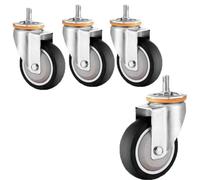 Heavy Duty Industrial Stem Casters Wheels 4 Pack 100mm Swivel with Brake M12*25mm Threaded 360° Rotation Perfect for Furniture and Equipment Mobility