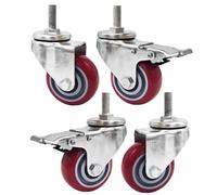 Heavy Duty Industrial Stem Casters Wheels M20x60mm Threaded 4-Pack 660/730/860Lbs Load Capacity No Noise PU with Brake 4"/100mm Size for Workbench and Cart