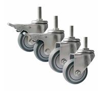 Heavy-Duty Industrial Stem Casters Wheels - Pack of 4 Locking 3/4/5in TPR No Noise Swivel for Furniture x100/150mm Threaded Bearing Anti-Wear Design