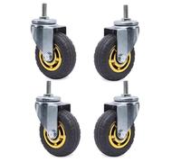 Heavy Duty Industrial Stem Casters Wheels Pack of 4 Rubber Castors with Brake M12*30mm Threaded Anti Wear Replacement for 3/4/5 inch Furniture (Swivel 5 inch Size)
