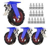 Heavy Duty Industrial Swivel Caster Wheel Set of 46" 8" 10" 12" Solid Rubber Wheels with Dual Locking Brakes 2000 lbs CapacityPerfect for Heavy Equipment and Furniture