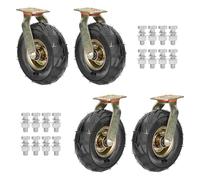 Heavy Duty Industrial Swivel Casters Ø 8" & 10" 4 Pack Silent Air Rubber Wheels with Shock Absorption Perfect for Replacement and Mobility Needs