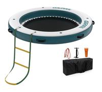 Heavy Duty Inflatable Floating Dock Platform 2.4 * 2.4m with Central Hammock, Non-Slip PVC Water Mat, Supports 4-6 Adults, Portable with Pump & Rope Ladder, Ideal for Lake, Pool, Beach, Family