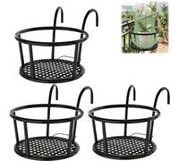 Heavy-Duty Iron Balcony Railing Flower Pot Holder,Rust-Proof Black Metal Orchid Rack with Hook, Tool-Free Installation for Indoor/Outdoor Use, Space-Saving Hanging Plant Shelf for Garden (2, Black)