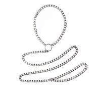 Heavy-Duty Iron Chain Leash Detachable Choker Collars for Men Women, 17.3" x 0.4", 39.4" Lead, Reinforced Locking Clasp (0.7lb) (Silver)
