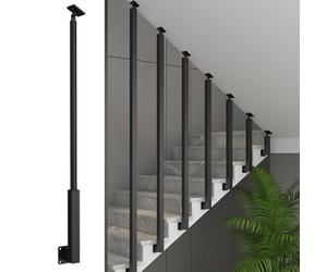 Heavy Duty Iron Stair Balusters with Adjustable Bracket Modern L-Shaped Side Mount Customizable 90.6in Black Spindles for Indoor Stair Railings (1 Piece)