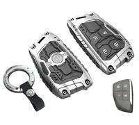 Heavy Duty Key Fob Cover for Chevy Colorado Equinox Silverado GMC Canyon Sierra 2025 2024 2023 Keyless Entry Remote Control Car Key Case Protector with Keychain 4 Buttons (Silver)