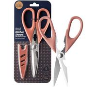 Heavy Duty Kitchen Scissor Shears - Large, Strong, Soft Grip, Dishwasher Safe, Multi-Purpose, Utility Food Cooking Snips, Bottle Opener & Safety Sheath. 23cm/9” Clay & Silver. by Taylors Eye Witness