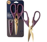 Heavy Duty Kitchen Scissor Shears - Large, Strong, Soft Grip, Dishwasher Safe, Multi-Purpose, Utility Food Cooking Snips, Bottle Opener & Safety Sheath. 23cm/9” Purple & Gold. by Taylors Eye Witness