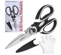 Heavy Duty Kitchen Scissors Professional Shears for Meat Cutting Sharp Kitchenaid Shears Multipurpose Scissor for Food No Rust + 100 Pcs Plastic Gloves Disposable