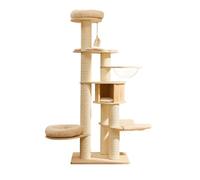 Heavy Duty Kitty Tree, Tall Wooden Pussy Tower, Multi Level Cat Furniture House with Cave Condo, Modern Tall Cats Climbing Tower for 1 2 Kitten(196cm)