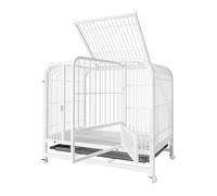 Heavy Duty Large Dog Cage with Wheels and Removable Tray - Indoor/Outdoor Metal Kennel for Big Dogs - Black, 95 x 65 x 85 cm