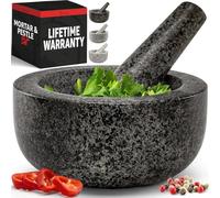 Heavy Duty Large Mortar and Pestle Set, Hand Carved from Natural Granite, Make Fresh Guacamole, Salsa, Pesto, Stone Grinder Bowl, Herb Crusher, Spice Grinder, 6.3 Inch Size, Black