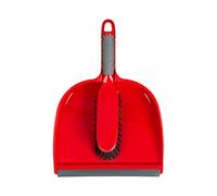 Heavy Duty Large Plastic Dust Pan & Brush Combo Sweeping Brush Set Unassembled Soft Rubber Handle Flat Sweeper Duster Portable Cleaning Brush Dustpan Garden Indoor/Outdoor Cleaning Scoop (Red)