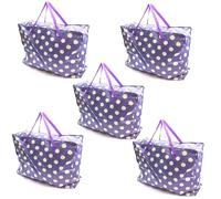 Heavy Duty Laundry Bags X-Large With Zip Spot Design Red or Purple Strong Storage Bag 75x60x25cm (Purple, Pack of 5)