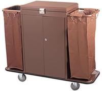 Heavy Duty Laundry Trolley on Wheels, Commercial Storage Cart for Housekeeping, Steel and Wood Construction, Space Saving Design