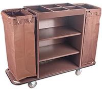 Heavy Duty Laundry Trolley on Wheels, Commercial Storage Cart for Housekeeping, Steel and Wood Construction, Space Saving Design