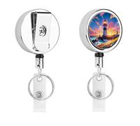 Heavy Duty Lighthouse Diamond Painting Badge Reel with 360° Swivel Alligator Clip & 24" Retractable Nylon Cord Lightweight Name Badge Holder for Nurse Teacher Office Worker Id Card Decor