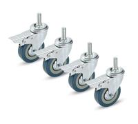 Heavy-Duty Locking Caster Wheels 75MM - No Noise Swivel Casters with Threaded Stem M10/M12, Floor-Friendly, Pack of 4 for DIY Workbench, Shelving & Furniture Mobility