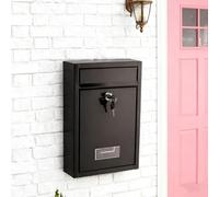 Heavy Duty Locking Mailbox Outdoor - Wall Mounted Metal Security Box with Key, Large Capacity Galvanized Steel Black Weatherproof Mail Box