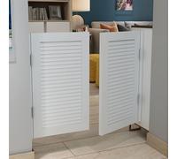Heavy-Duty Louvered Cafe Swing Doors - Solid Wood Restaurant Partition 47"x32" Stylish Swinging Butler Door for Cafes Parlors & Kitchens Durable Entry Solution