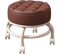 Heavy-duty Low Roller Stool With 360° Swivel Wheels, Pu Leather Ottoman Footstool, Pu Leather Small Mechanic Chair, Short Rolling Mechanic Chair For Garage, Shop, Library - Black Brown