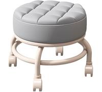 Heavy-duty Low Roller Stool With 360° Swivel Wheels, Pu Leather Ottoman Footstool, Pu Leather Small Mechanic Chair, Short Rolling Mechanic Chair For Garage, Shop, Library - Black Grey1