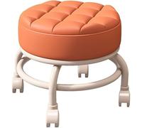 Heavy-duty Low Roller Stool With 360° Swivel Wheels, Pu Leather Ottoman Footstool, Pu Leather Small Mechanic Chair, Short Rolling Mechanic Chair For Garage, Shop, Library - Black Orange