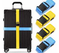 Heavy Duty Luggage Straps | 2 inch x 1.8m Suitcase Belts, Adjustable with Quick Release Buckle | Easy Identifier Travel Accessories | Vibrant Yellow and Blue (2)