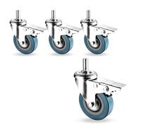Heavy-Duty M10/M12 Threaded Swivel Casters, 75mm Silent Dual Locking Wheels, Durable and Robust, Set of 4, Ideal for Furniture and Equipment Mobility