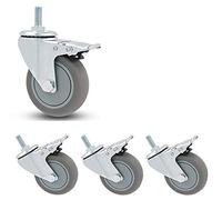 Heavy Duty M12 Threaded Caster WheelsSilent Rubber Swivel Casters for Trolleys & Industrial Transport 400kg Capacity Available in 75mm 100mm 125mm (3" 4" 5") Perfect for Warehouses & H...