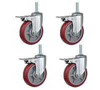 Heavy Duty M12 x 60 Long Thread Bolt Caster Wheels 3'' 4'' 5'' Silent PU Swivel Casters with Brake, 300-400kg Load Capacity, Set of 4 for Furniture Trolleys & Scaffolding
